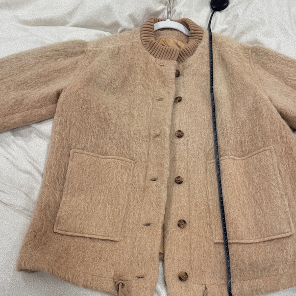 Women's Tan Wool Bomber Jacket - Picture 3 of 4